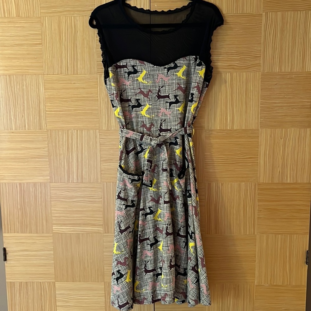 Effie's Heart Black Mesh Top Plaid Dress with Yellow and Pink Horse Print